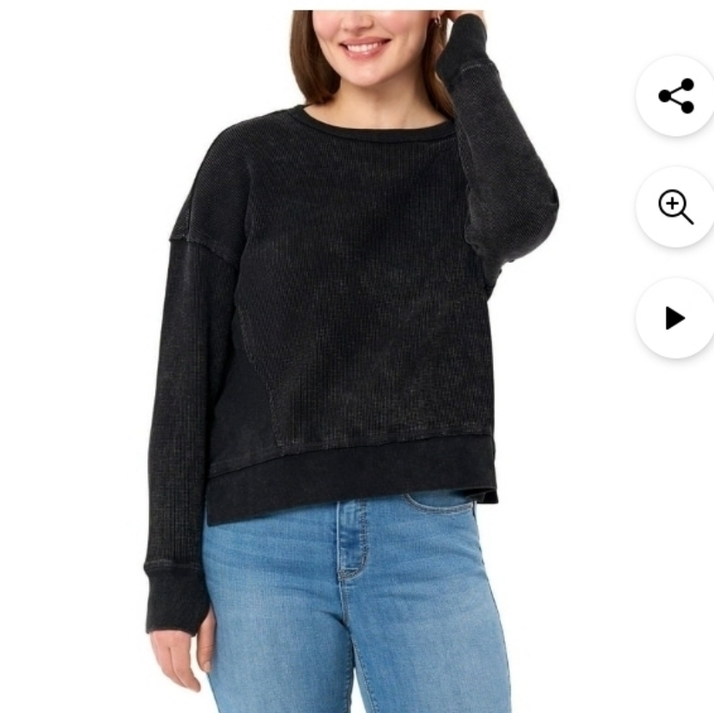 Seven7 Women's Long Sleeve Waffle Crewneck Top